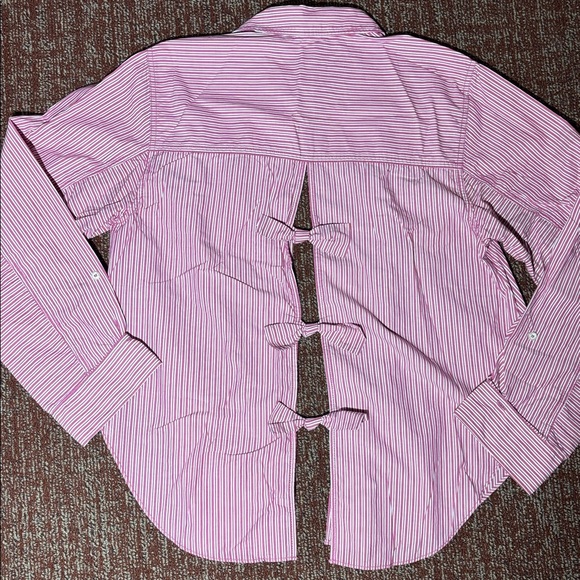 Free People Tops - Free People Striped Button-Up Shirt small open back bow detail seasucker stripe